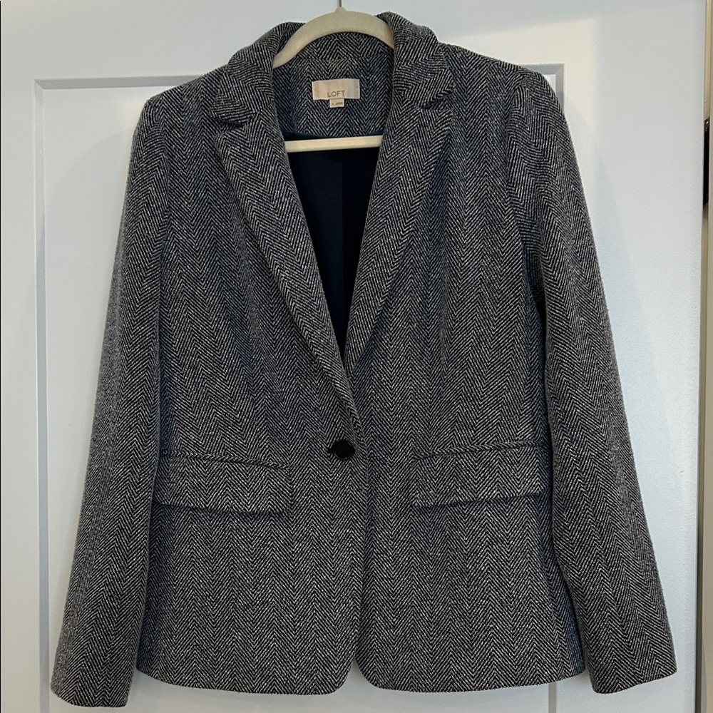 LOFT Blue and White Herringbone Blazer